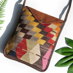 キリム トルコサイドバッグ レザーステッチデザイン ショルダーバッグ