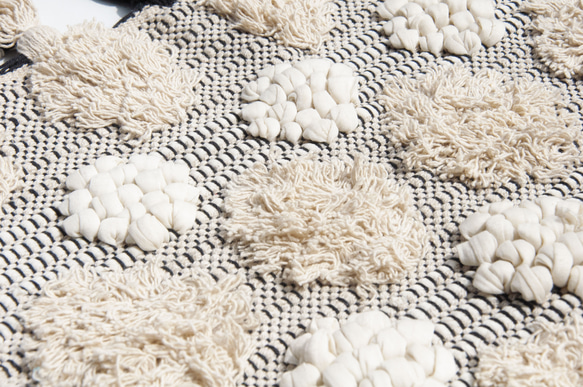手織りラグ メキシカンブランケット 手織りコットンとリネンのラグ ピクニックマット - ホワイトジェイドパールミルクティーボール 12枚目の画像