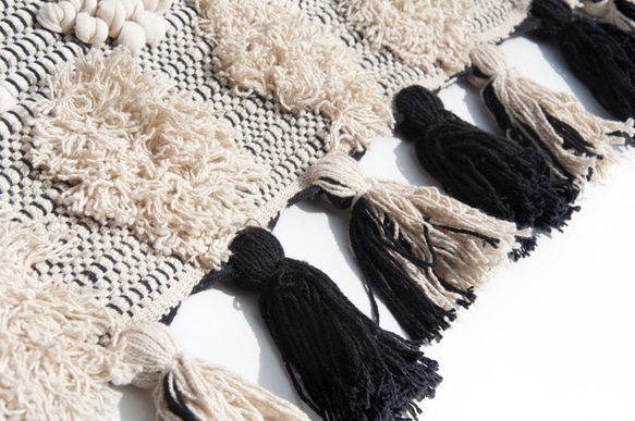 手織りラグ メキシカンブランケット 手織りコットンとリネンのラグ ピクニックマット - ホワイトジェイドパールミルクティーボール 10枚目の画像