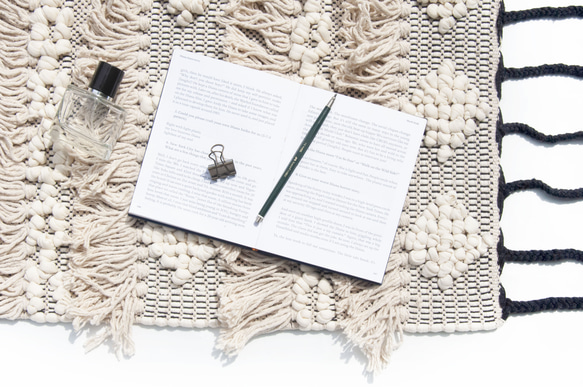 手織りラグ メキシカンブランケット 手織りコットンとリネンのラグ ピクニックマット - ホワイトジェイドパールミルクティーボール 8枚目の画像