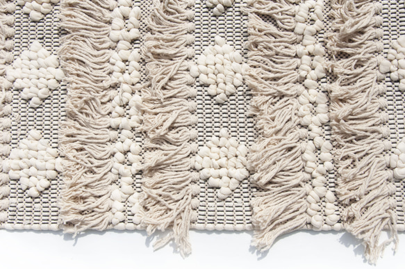 手織りラグ メキシカンブランケット 手織りコットンとリネンのラグ ピクニックマット - ホワイトジェイドパールミルクティーボール 2枚目の画像