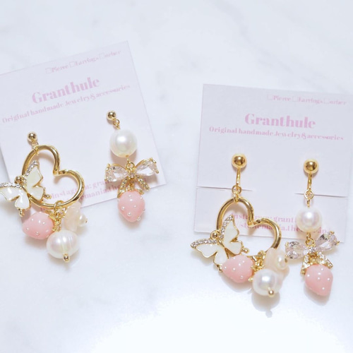 ☆❤️ りぼん薔薇パールジルコニアピアスイヤリングハンドメイド