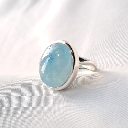16号 虹入り大粒ナチュラルアクアマリン シルバーリング 指輪・リング