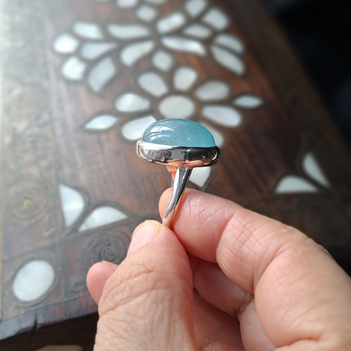 天然石　大粒　ぷっくり　アクアマリン　リング　シルバー925 大粒 アクアマリン リング シルバー925 | クラウドジュエリー