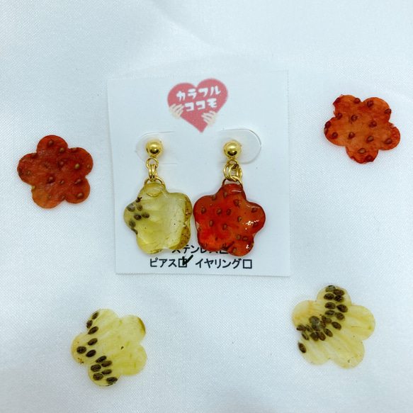 お花型 苺✖️キウイ/フルーツ/イヤリング、ピアス/アクセサリー/UV 