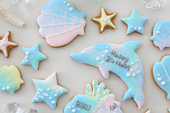 イルカ　【アイシングクッキー】　ハワイ　夏　海　青　マリン　おしゃれ　オーダー　通販　誕生日 4枚目の画像