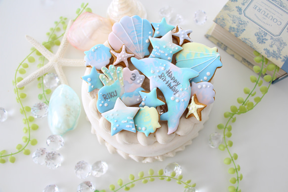 イルカ　【アイシングクッキー】　ハワイ　夏　海　青　マリン　おしゃれ　オーダー　通販　誕生日 1枚目の画像