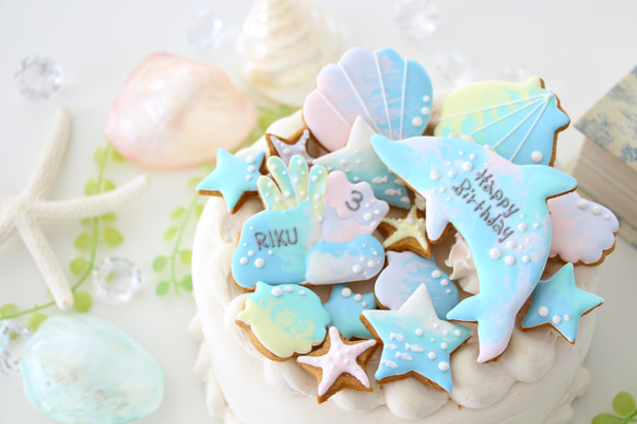 イルカ　【アイシングクッキー】　ハワイ　夏　海　青　マリン　おしゃれ　オーダー　通販　誕生日 5枚目の画像