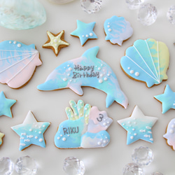 イルカ　【アイシングクッキー】　ハワイ　夏　海　青　マリン　おしゃれ　オーダー　通販　誕生日 2枚目の画像