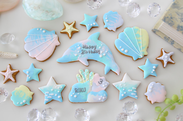 イルカ　【アイシングクッキー】　ハワイ　夏　海　青　マリン　おしゃれ　オーダー　通販　誕生日 2枚目の画像