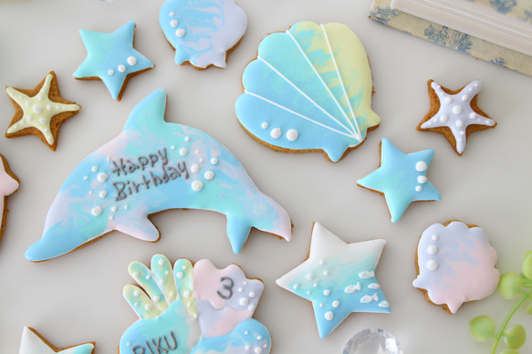 【アイシングクッキー】　イルカ　海　マリン　グラデーション　誕生日　貝殻 6枚目の画像