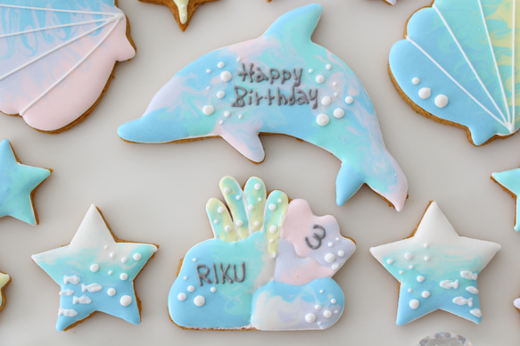 イルカ　【アイシングクッキー】　ハワイ　夏　海　青　マリン　おしゃれ　オーダー　通販　誕生日 3枚目の画像
