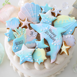 イルカ　【アイシングクッキー】　ハワイ　夏　海　青　マリン　おしゃれ　オーダー　通販　誕生日 7枚目の画像