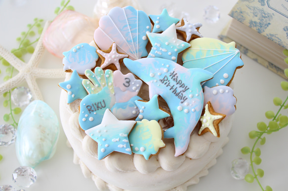 【アイシングクッキー】　イルカ　海　マリン　グラデーション　誕生日　貝殻 7枚目の画像