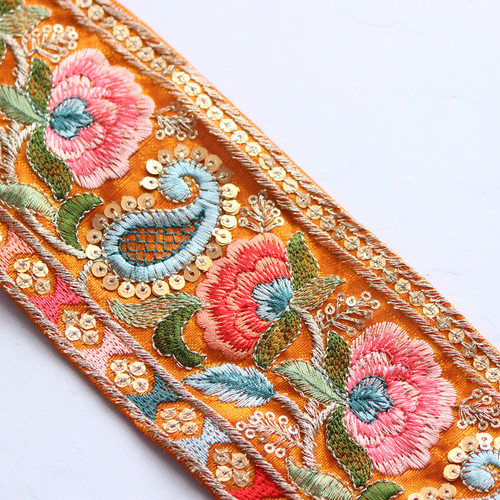 インド刺繍リボン No.6【オレンジ】 インド刺繍/刺繍リボン/刺繍