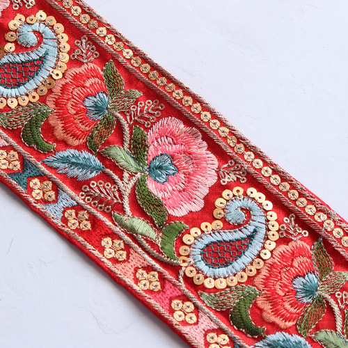 インド刺繍リボン No.6【レッド】 インド刺繍/刺繍リボン/刺繍 インド刺繍リボン No.6【レッド】 インド刺繍/刺繍リボン/刺繍