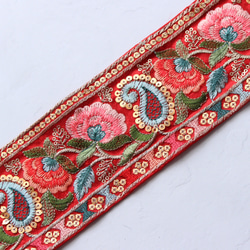 大特価! インド刺繍リボン 画像の全部 インド刺繍リボン No.6【レッド】 インド刺繍/刺繍リボン/刺繍