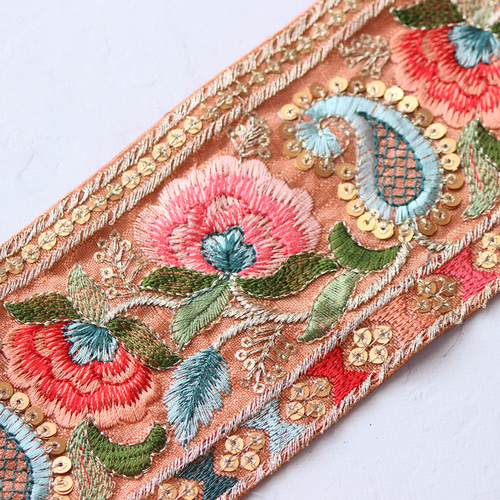 インド刺繍リボン No.6【ピンク】 インド刺繍/刺繍リボン/刺繍/リボン 