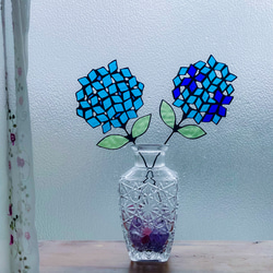 母の日★ステンドグラスのお花★紫陽花（大きさMの方）ブルー・母の日ギフト・フラワーギフト 4枚目の画像