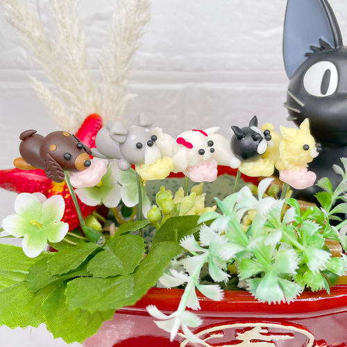 ガーデンピック ハンドメイド お花にのんびりワンちゃんピック 犬 多肉