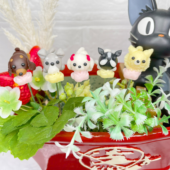 ガーデンピック ハンドメイド お花にのんびりワンちゃんピック 犬 多肉