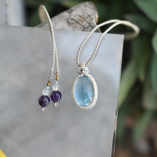 43ct.宝石☆ブルートパーズ マクラメネックレス1053 ネックレス