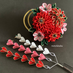 髪飾り　☆3928☆ en/プロフ必読様　つまみ細工　成人式　卒業式 成人式・卒業式 髪飾り ｜つまみ細工 紅 -くれない-＜深紅×白