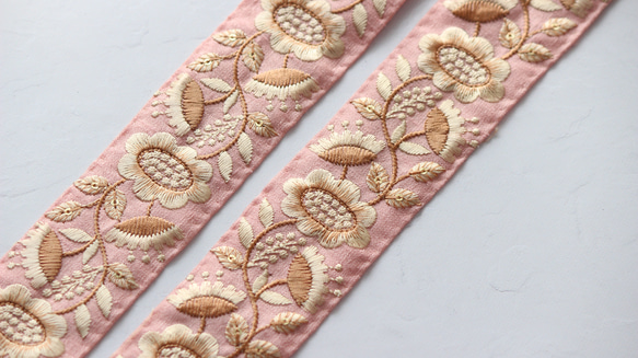 インド刺繍リボン No.7【ピンク】 インド刺繍/刺繍リボン/刺繍