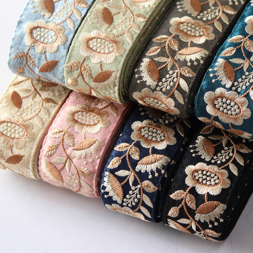 インド刺繍リボン No.7【ライトグリーン】 インド刺繍/刺繍