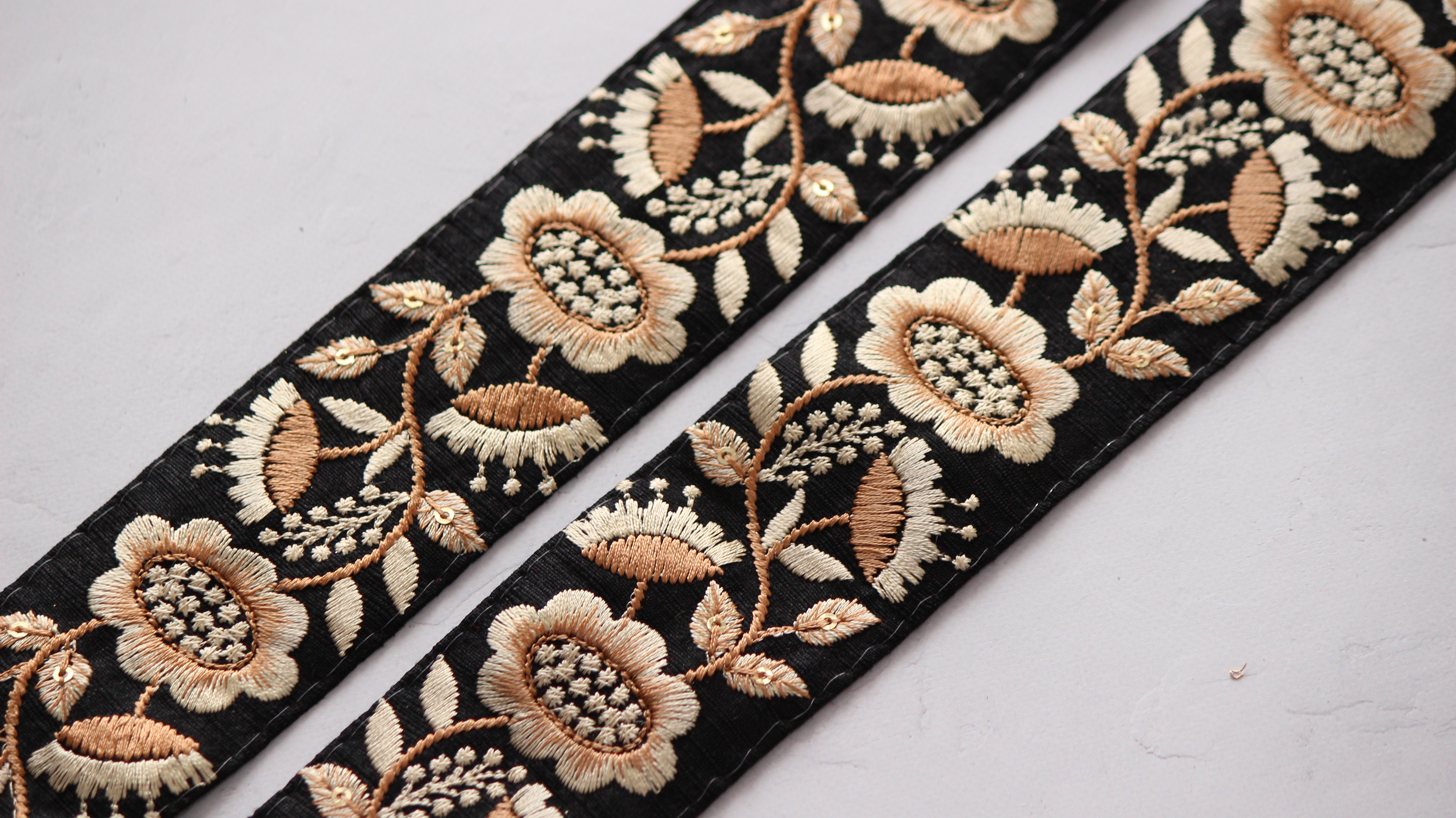 Yuu☆インド刺繍リボン インド刺繍リボン No.7【ブラック】 インド刺繍/刺繍リボン/刺繍