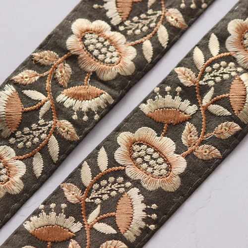 インド刺繍リボン No.7【カーキ】 インド刺繍/刺繍リボン/刺繍 インド刺繍リボン No.7【カーキ】 インド刺繍/刺繍リボン/刺繍