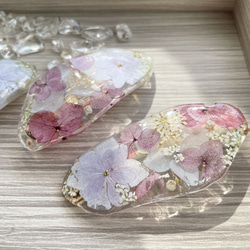 八重咲き紫陽花のクリアバレッタ／ヘアクリップ 6枚目の画像