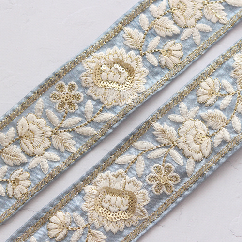 インド刺繍リボン No.8【ライトブルー】 インド刺繍/刺繍リボン インド刺繍リボン No.8【ライトブルー】 インド刺繍/刺繍リボン