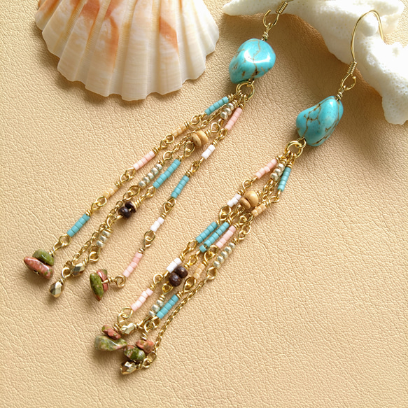 No.281 ドロップビーズとラインストーンのピアス ハンドメイド No.281