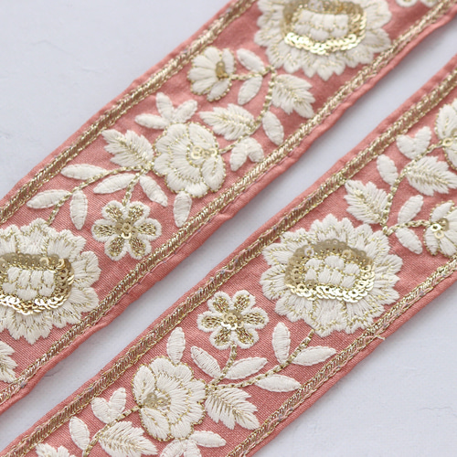 インド刺繍リボン No.8【ピンク】 インド刺繍/刺繍リボン/刺繍