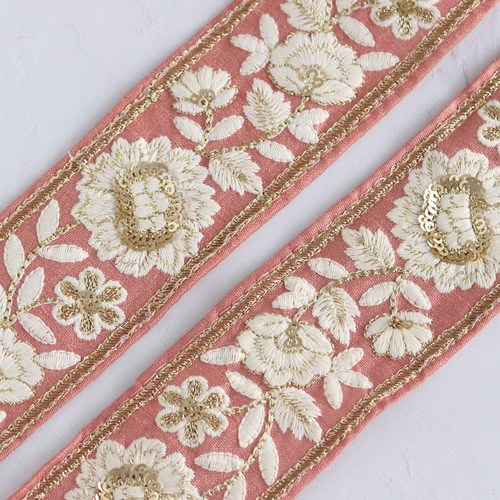 【5％OFF】 インド刺繍リボン インド刺繍/刺繍リボン/刺繍 No.8【ピンク】 ジャケット・アウター