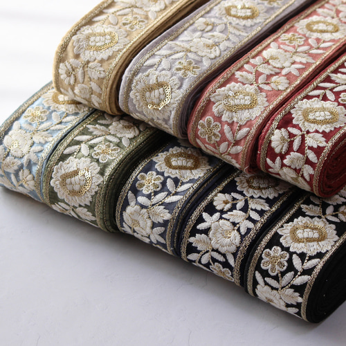 インド刺繍リボン No.8【ピンク】 インド刺繍/刺繍リボン/刺繍