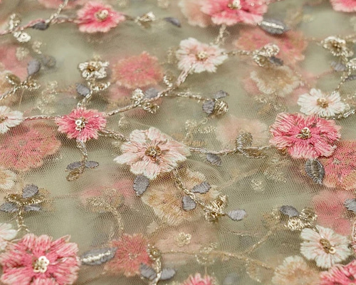 刺繍生地 No.1 チュール刺繍生地 シフォン生地 レース インド