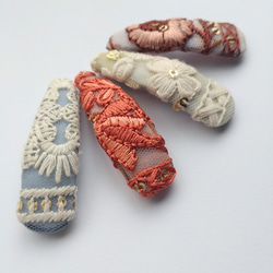 インド刺繍リボンのぱっちんピン（スリーピン）4本セット 3枚目の画像