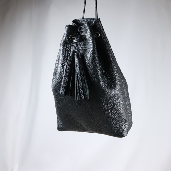 イタリアンレザー 巾着バッグ SMALL ／ブラック ショルダー