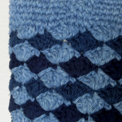 藍染め手編みミニトートバッグ 　松編み　半柄 5枚目の画像