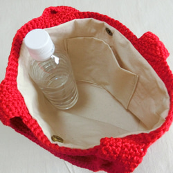 ちょっとお買い物！手編みミニトートバッグ 　松編み　赤 7枚目の画像