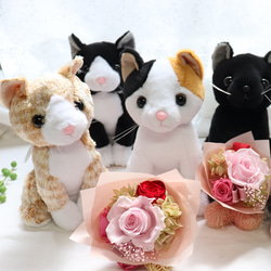 はにゃぎふと 」プリザーブドフラワー 花束 黒猫 三毛猫 茶トラ猫