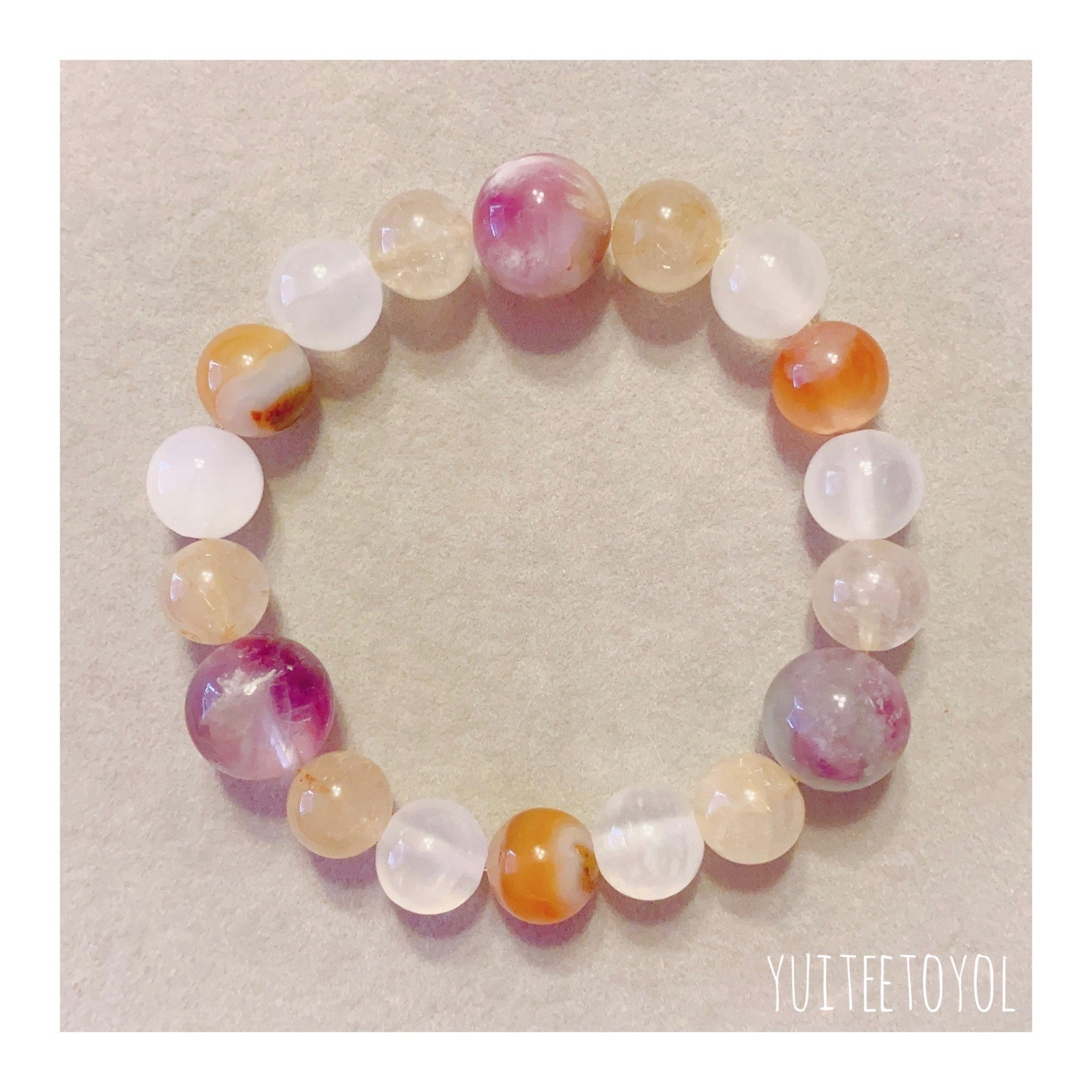 16cm【パラダイスフラワー】4月誕生石・タイチンルチルクォーツ・天然石・ヒーリングストーン・ブレスレット・曼荼羅