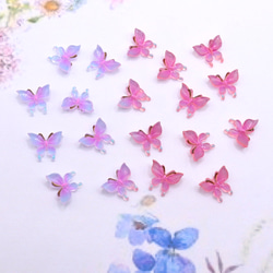 新作★ 変色する蝶々デコパーツ   樹脂パーツ　ブルー×パープル→チェリーピンク 3枚目の画像
