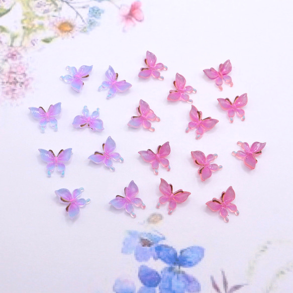 新作★ 変色する蝶々デコパーツ   樹脂パーツ　ブルー×パープル→チェリーピンク 8枚目の画像