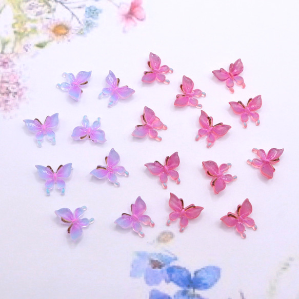 新作★ 変色する蝶々デコパーツ   樹脂パーツ　ブルー×パープル→チェリーピンク 5枚目の画像