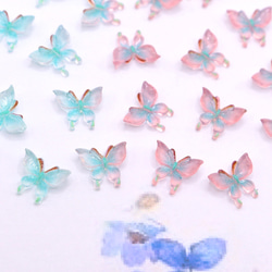 新作★ 変色する蝶々デコパーツ   樹脂パーツ　エメラルドブルー→チェリーピンク×ブルー 10枚目の画像