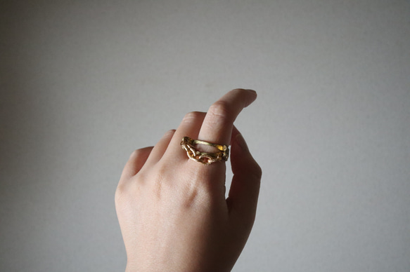 vintage chain ring French yellow 1枚目の画像