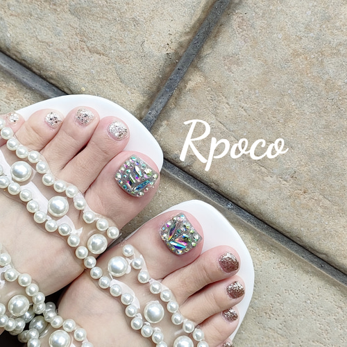 オーロラストーン埋めつくし フットネイルチップ ネイルチップ（つけ爪  